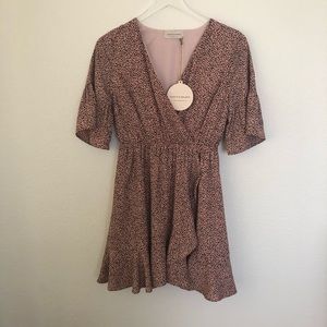 NWT Faux wrap pink dress with black polka dots S